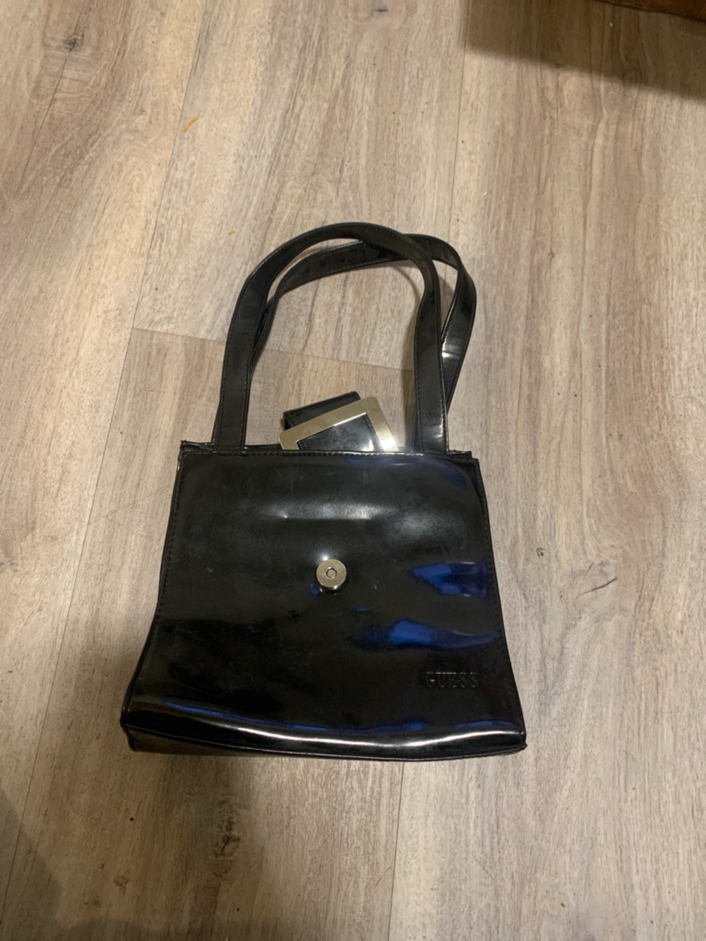 Guess Black Patent Shoulder Tote